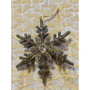 Metal Beaded Wire Snowflake Ornament Hematite Gray Holiday Christmas 6.5”